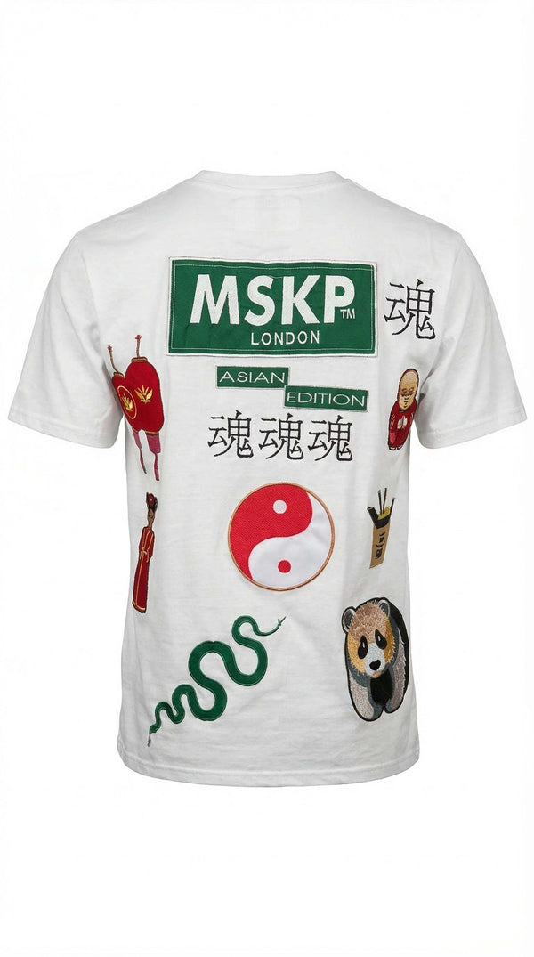 White MSKP Asian Persuasion T-Shirt showcasing modern streetwear with bold cultural influence and minimalist design